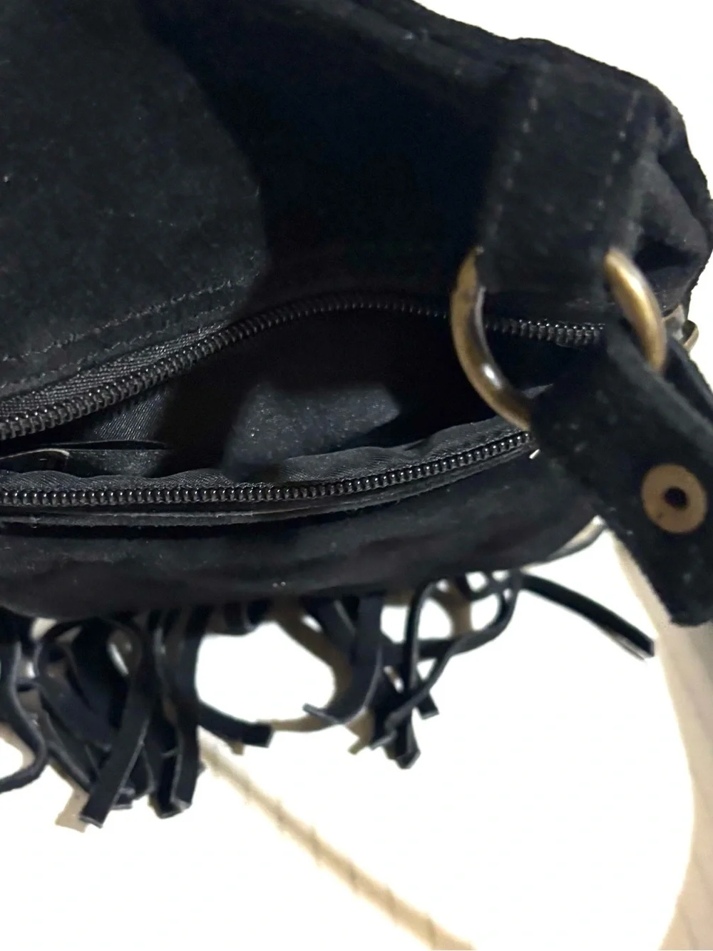 Vintage Black Suede Fringe Crossbody Bag